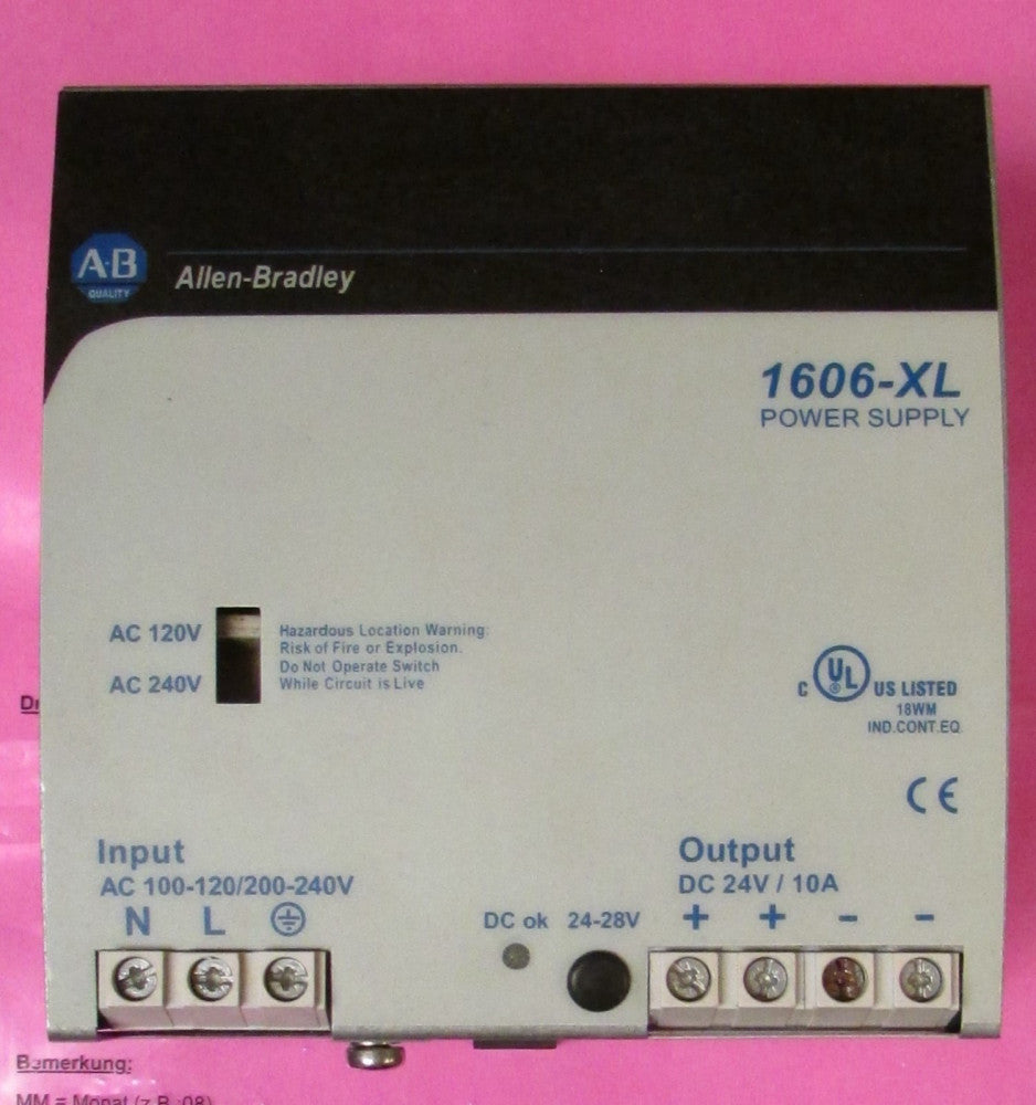 ALLEN BRADLEY 1606 XL240E Power Supply 1606-XL Input 100-240VAC 24-28VDC Output 