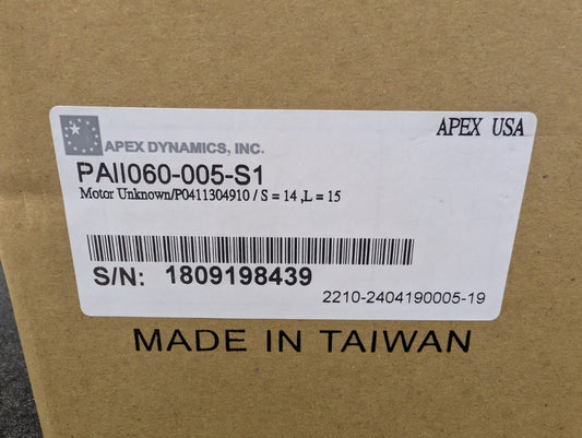 New, Apex Dynamics, PAII060-005-S1, PAII SERIES INLINE PLANETARY GEARBOX