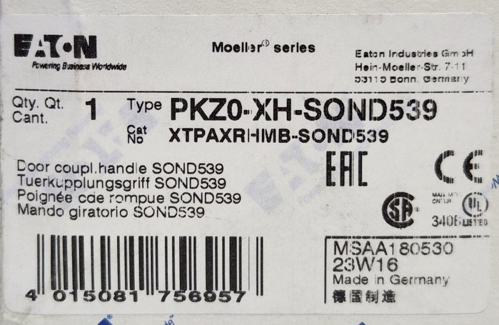 EATON MOELLER PKZ0 XH SOND539 Door Coupler Handle XTPAXRHMB SOND539
