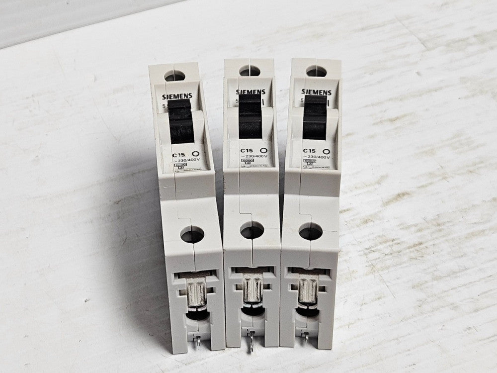 Lot of 3 Siemens Circuit Breaker 5SX21 C15 15 A Amp 1P 1 Pole 230/400V - USED