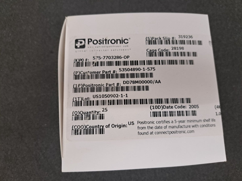 New, Positronic, DD78M00000/AA, CONNECTOR SUB-D 24308-SCKT NO