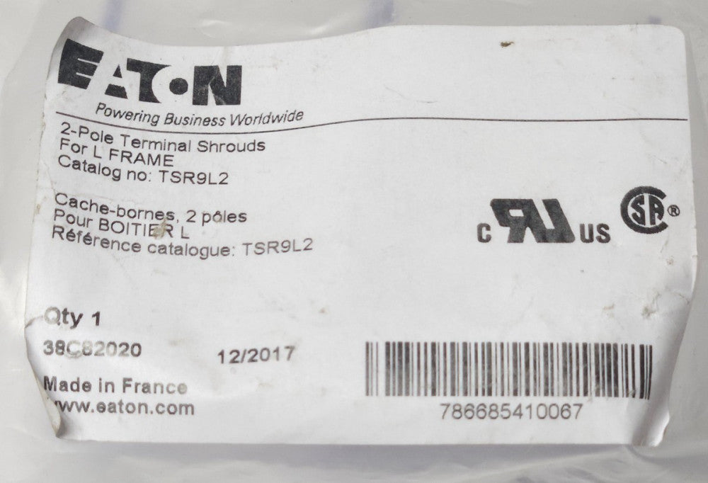 EATON CUTLER HAMMER TSR9L2 L Frame Breaker TSR9L 2 Pole Clear Terminal Shroud