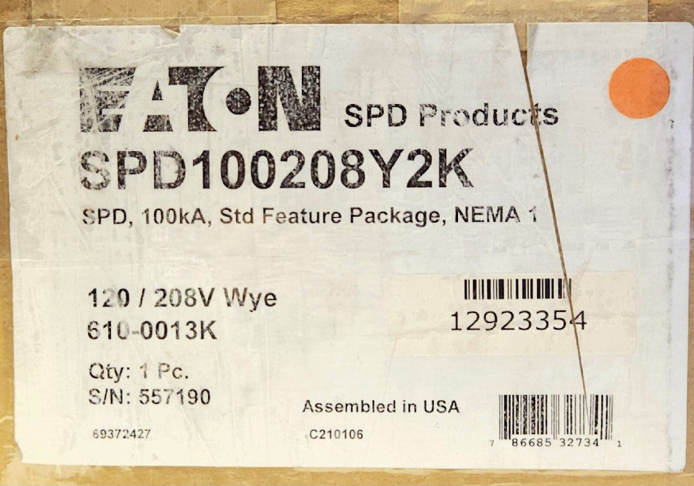 EATON SPD100208Y2K 120 208 Volt WYE SPD Surge Protective Device 610 0013K