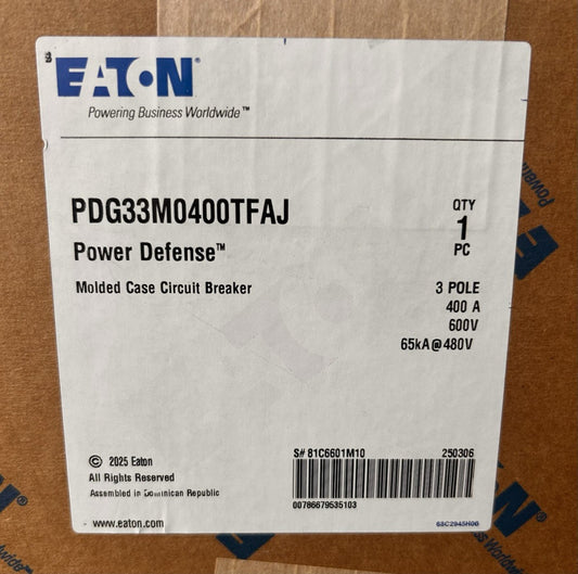 EATON PDG33M0400TFAJ 3 Pole 400 AMP Type PDG3 POWER DEFENSE Circuit Breaker