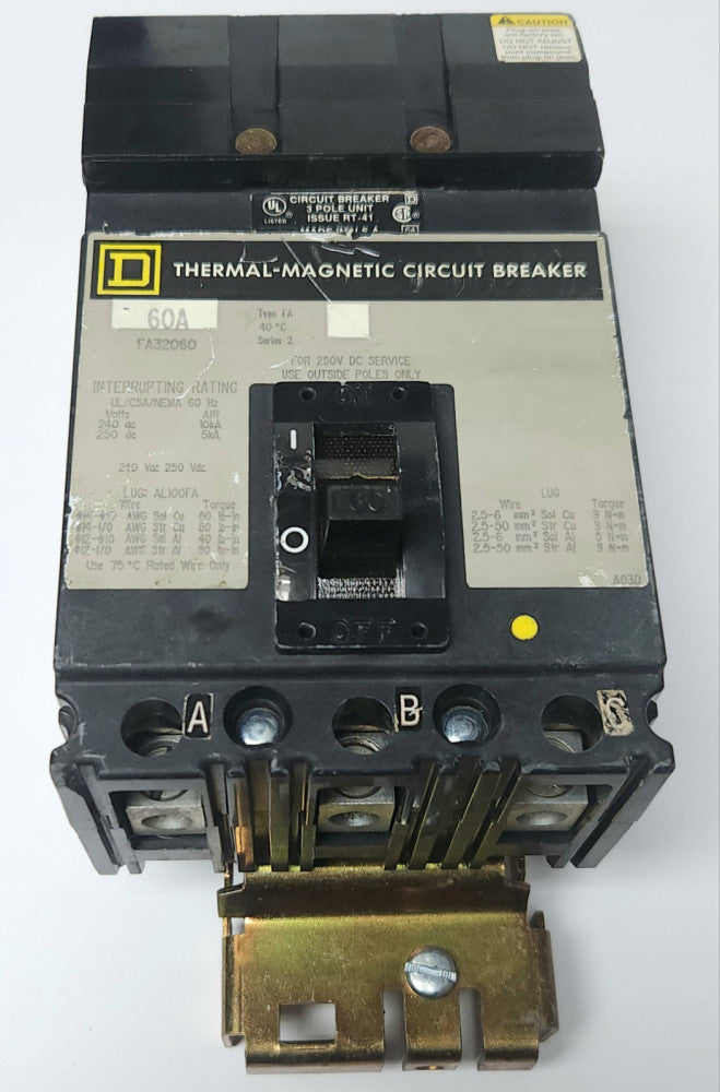 SQUARE D FA32060 3 Pole 60 AMP Type FA I LINE Circuit Breaker 240 VAC