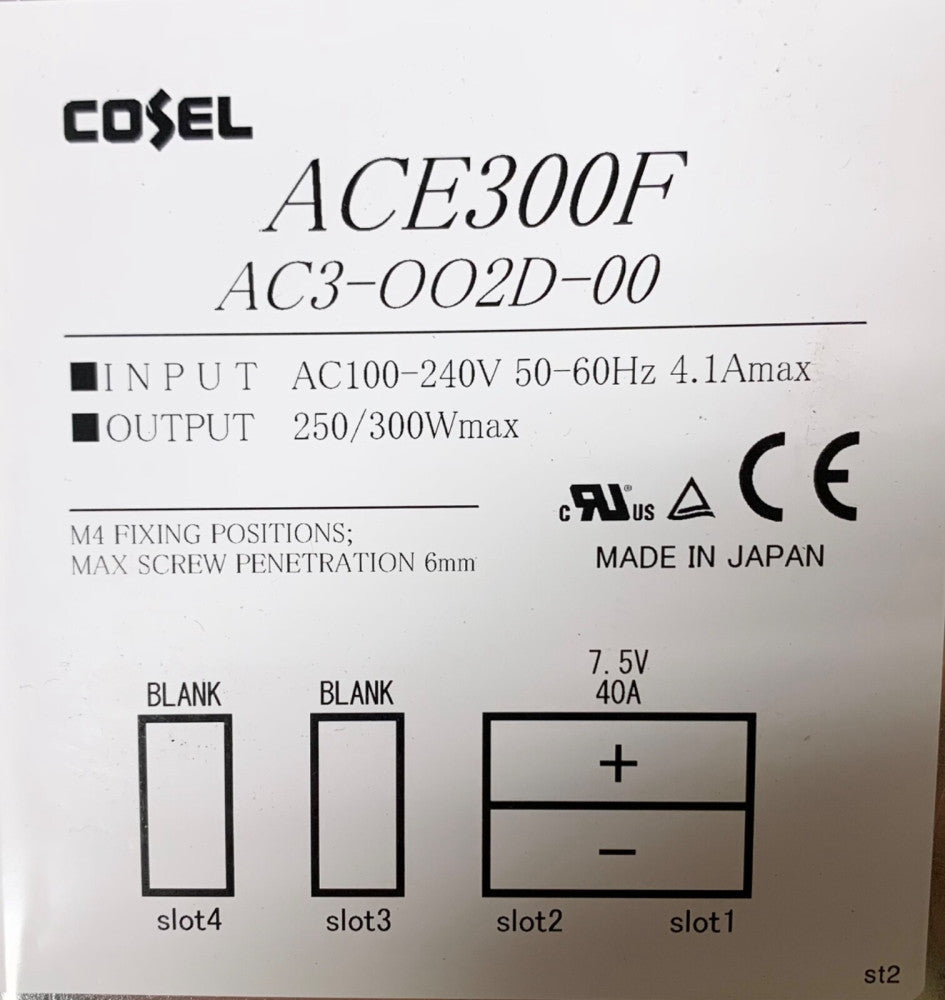 COSEL ACE300F AC3 002D 00 Power Supply Input 100-240 VAC Output 250/300W Max