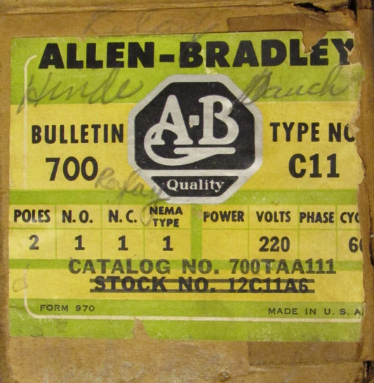 ALLEN BRADLEY 700 C11 Control Relay 208/220V 2 Pole 700 TAA111