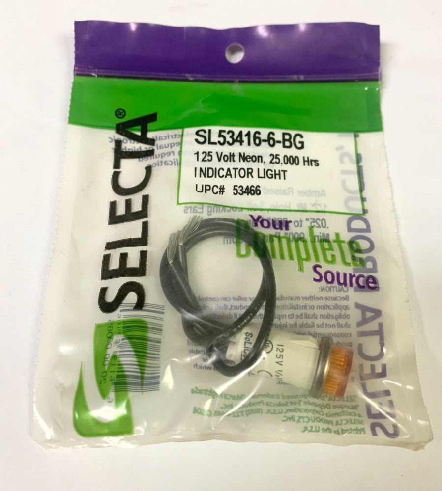 SELECTA SL53416-6-BG 125 Volt Neon Amber Indicator Light 25,000 Hours Indicating