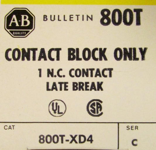 ALLEN BRADLEY Late Break 1 NC Contact Block 800T XD4