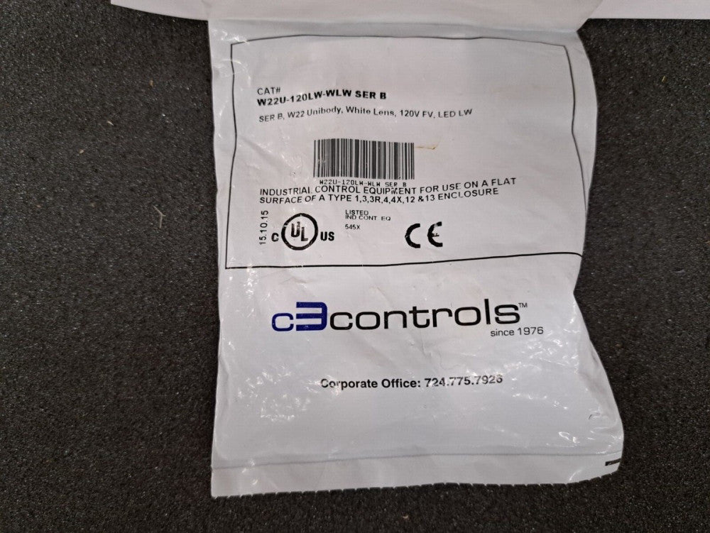 New, C3 Controls, W22U-120LW-WLW, PILOT LIGHT UNIBODY 120VAC/DC LED WHITE