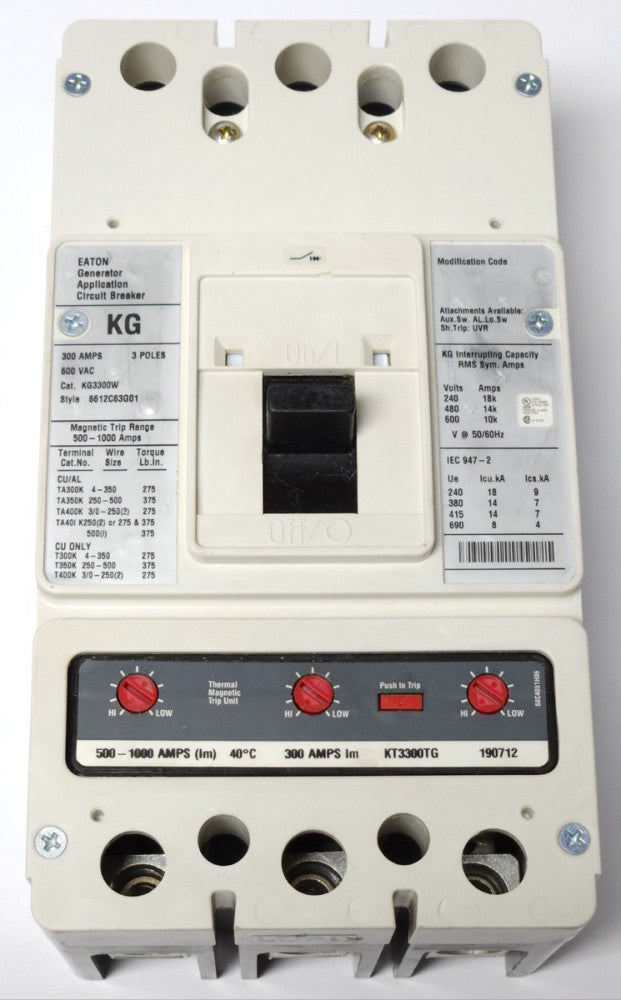 EATON CUTLER HAMMER KG3300W 3 Pole 300 AMP KG3300 with Line + Load Lugs Type KG