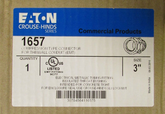 EATON CUTLER HAMMER 1657 Size 3" Compression Type Connector Fitting Conduit EMT