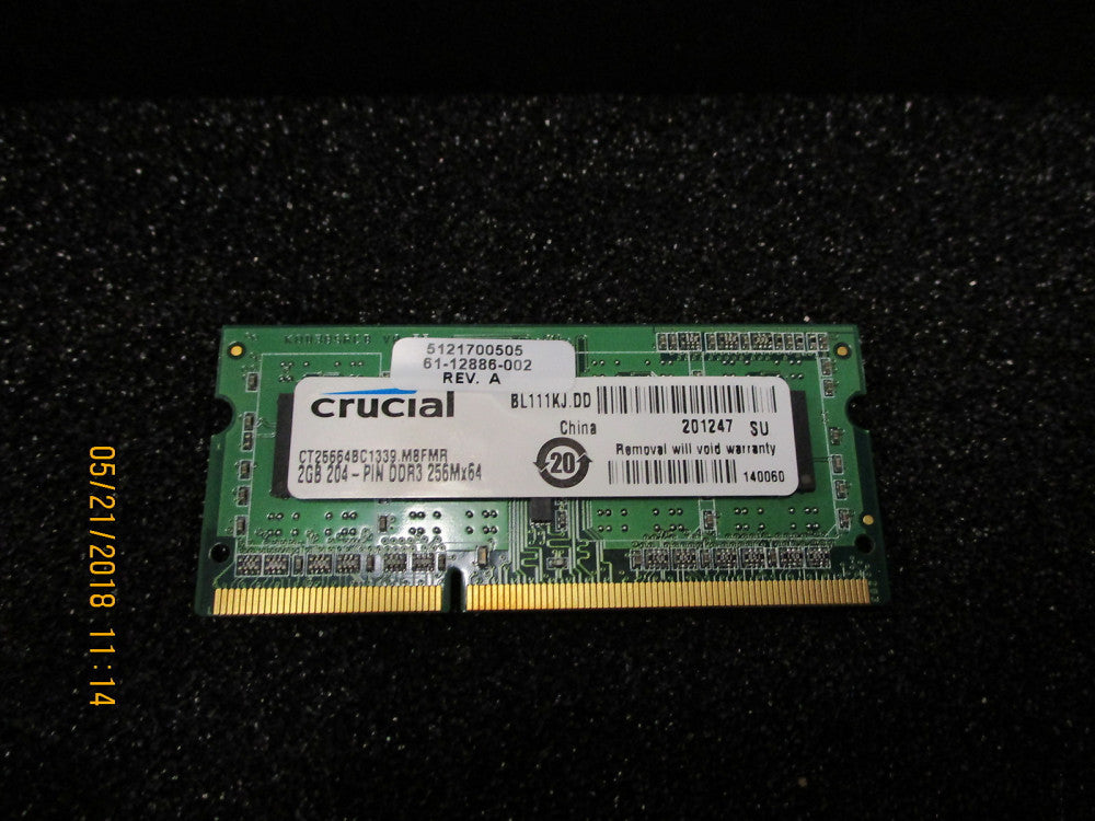 CT25664BC1339 Crucial Technology 2GB DDR3 SoDimm Non ECC PC3-10600 Brand New!