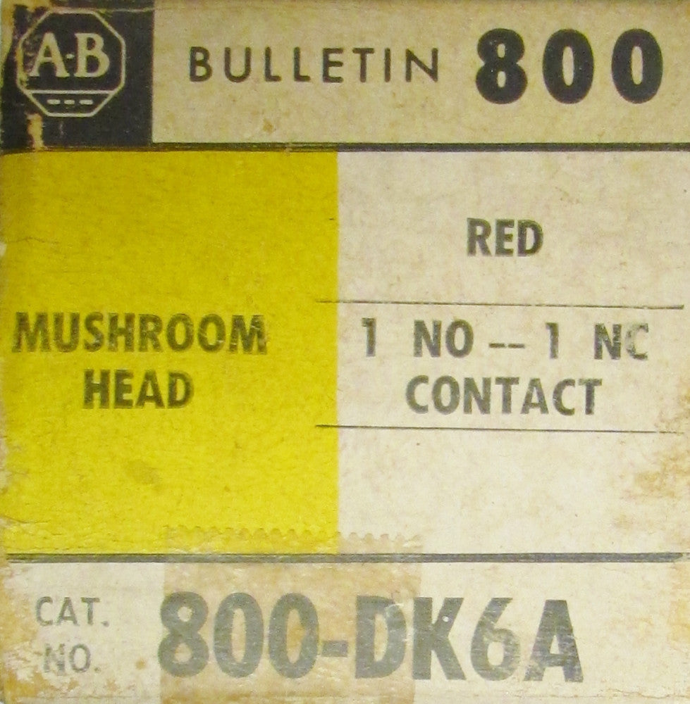 ALLEN BRADLEY 800 DK6A Red Momentary Mushroom Head Push Button 1 NO 1 NC