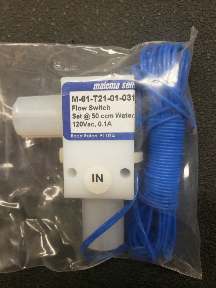 NEW, MALEMA, M-61-T21-01-031, Flow Switch, PFA 1/4" Flare, SPST N.O., 50 cc H2o,