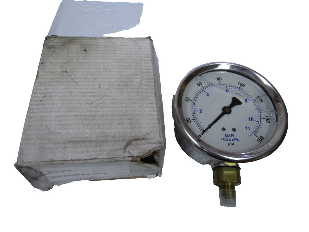 Pic Gauges 4" Face 201l-404F Pressure Gauge 160psi 1/4" npt