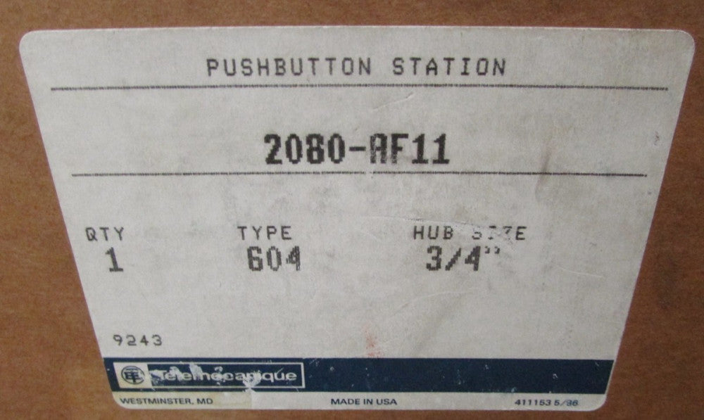 TELEMECANIQUE SPRINGER 2080 AF11 Hazardous Manual Starter Push Button Station 