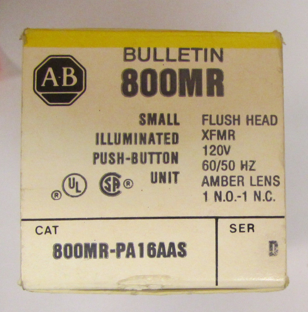 ALLEN BRADLEY 800MR PA16AAS AMBER Lens Illuminated Push Button