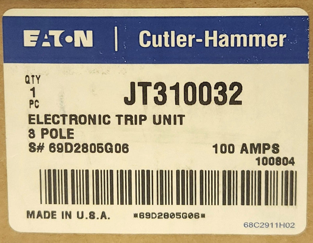 EATON JT310032 40-100 AMP Electronic LSI TRIP Unit J Frame JGH JGE JGS 69D2805G0
