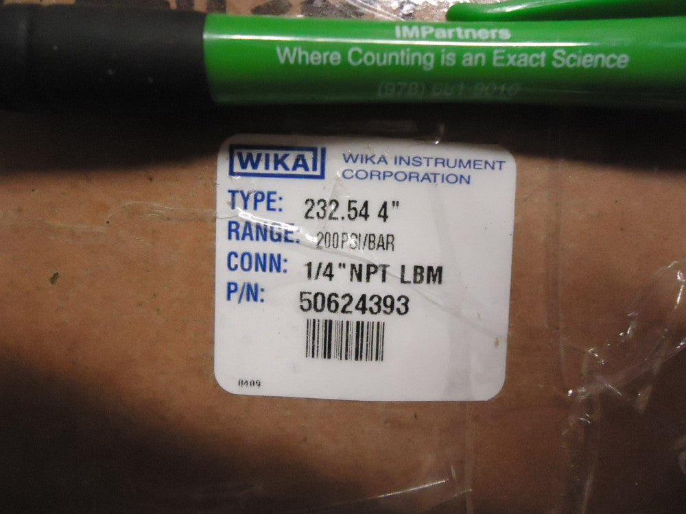 New, Wika, 50624393, Gauge, With Seal, 0-200 PSI/BAR, 1/4 '' NPT LBM Connection