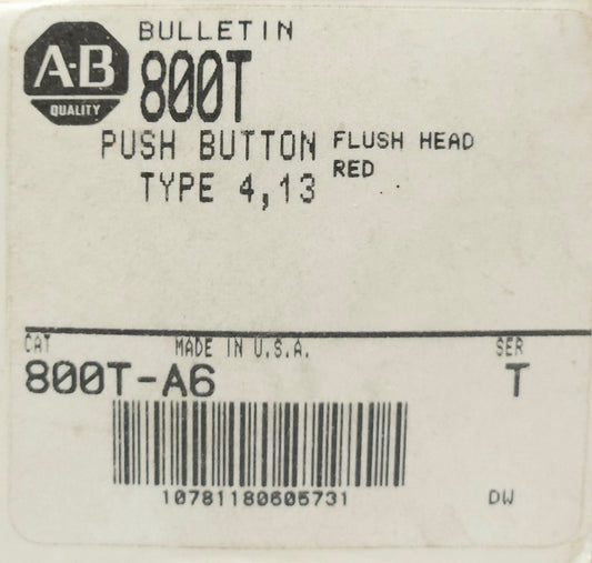 ALLEN BRADLEY 800T A6 Red Flush Head Pushbutton Operator