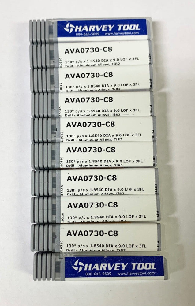 10 HARVEY Tool AVA0730 C8 130 Degrees P/SX 1.8540 DIP X 9.0 LOF X 3FL ALUMINUM