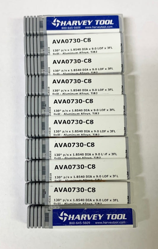 10 HARVEY Tool AVA0730 C8 130 Degrees P/SX 1.8540 DIP X 9.0 LOF X 3FL ALUMINUM
