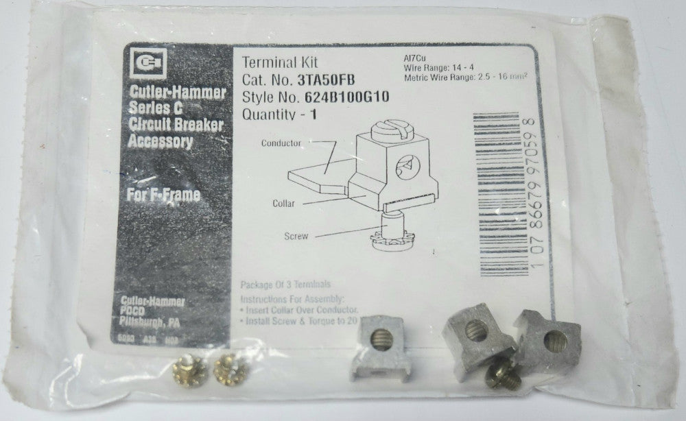 EATON CUTLER HAMMER 3TA50FB F Frame Lug Terminal Kit 624B100G10 AL7CU 14-2 Wire