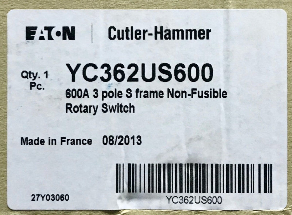 EATON CUTLER HAMMER YC362US600 3 Pole 600 AMP S Frame Rotary Switch Non Fusible