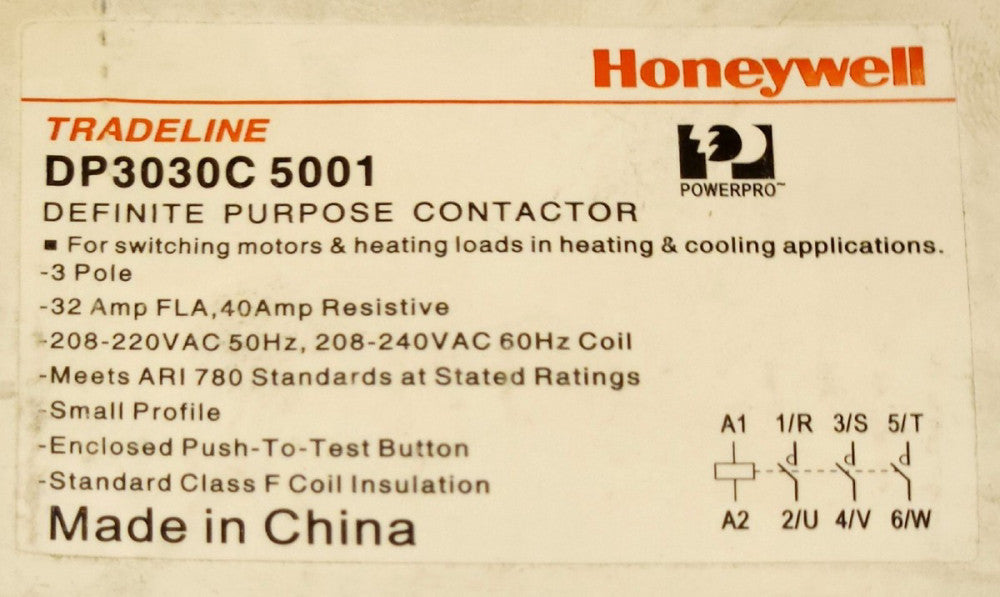 HONEYWELL TRADELINE DP3030C 5001 3 Pole 32 AMP 208 240 VAC Definite Purpose