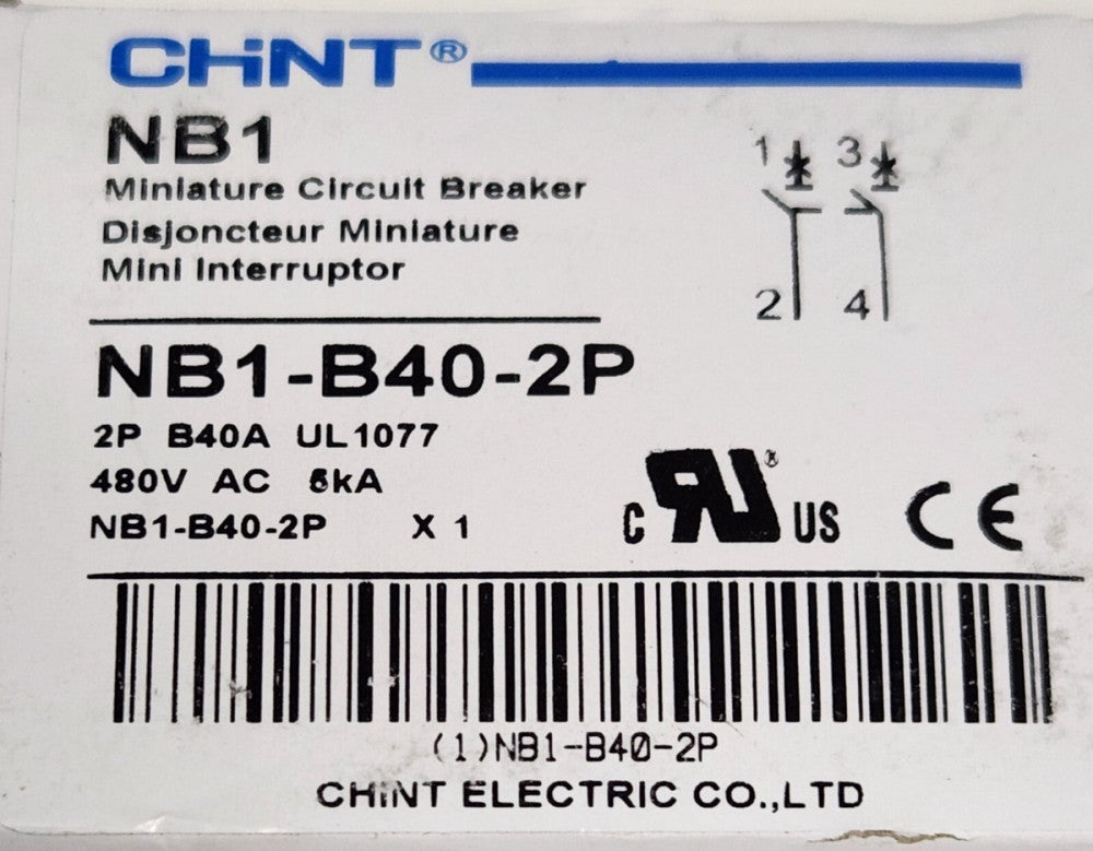 CHINT NB1 B40 2P 40 AMP  2 Pole Circuit Breaker NB1-63 B40 480 VAC