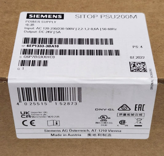 SEALED SIEMENS 6EP1333 3BA10 SITOP PSU200M Power Supply Input 120-230-500 VAC