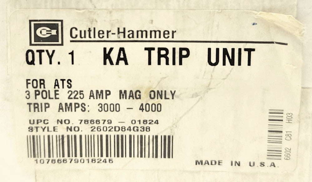 CUTLER HAMMER WESTINGHOUSE Type KA 225 AMP ATS TRIP Unit Automatic Transfer
