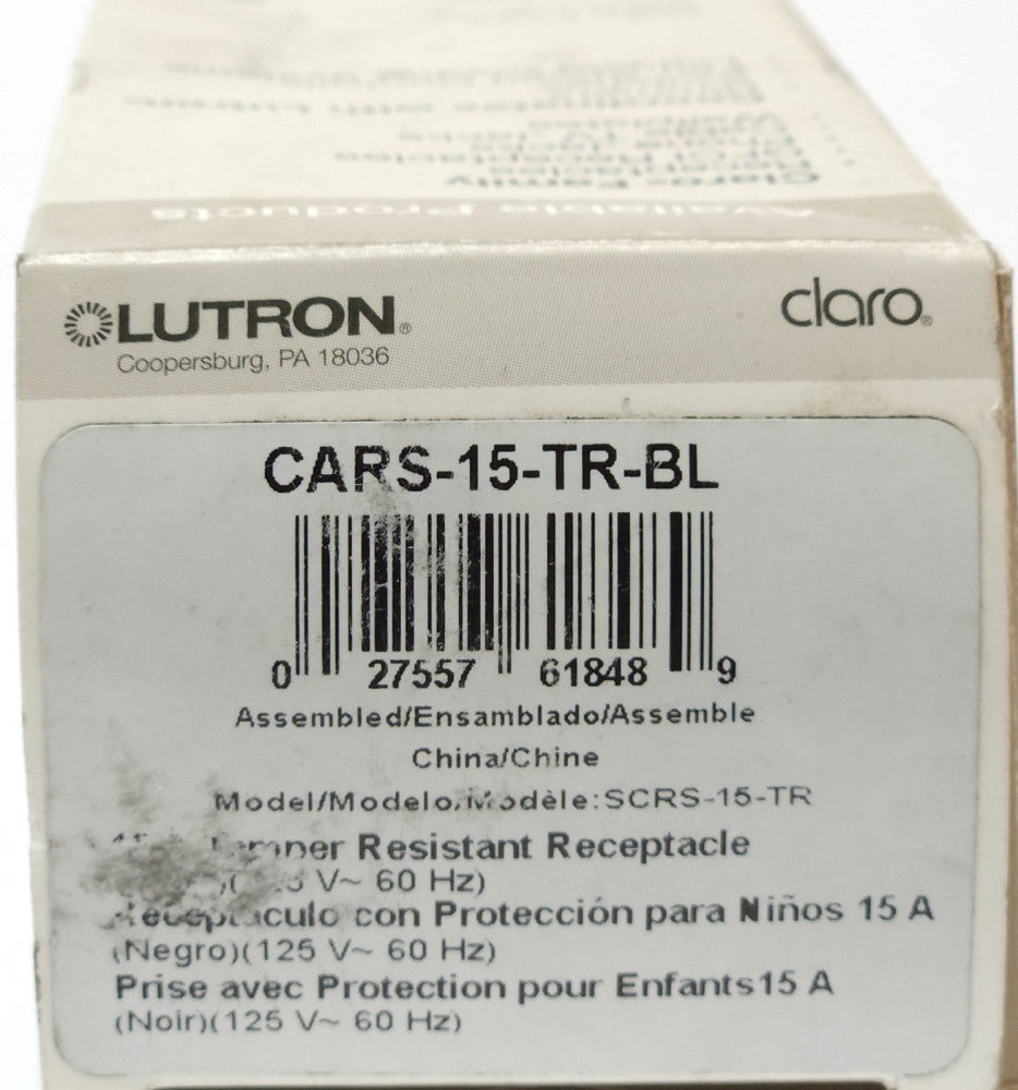 LUTRON CLARO CARS 15 TR BL Duplex Black Receptacle SCRS 15 TR 125 VAC