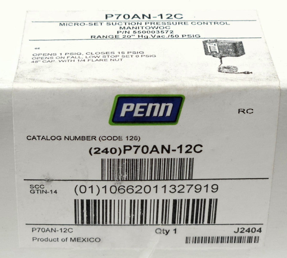 PENN P70AN 12C MANITOWOC Pressure Control Switch 550003572 Range 20" 50 PSIG