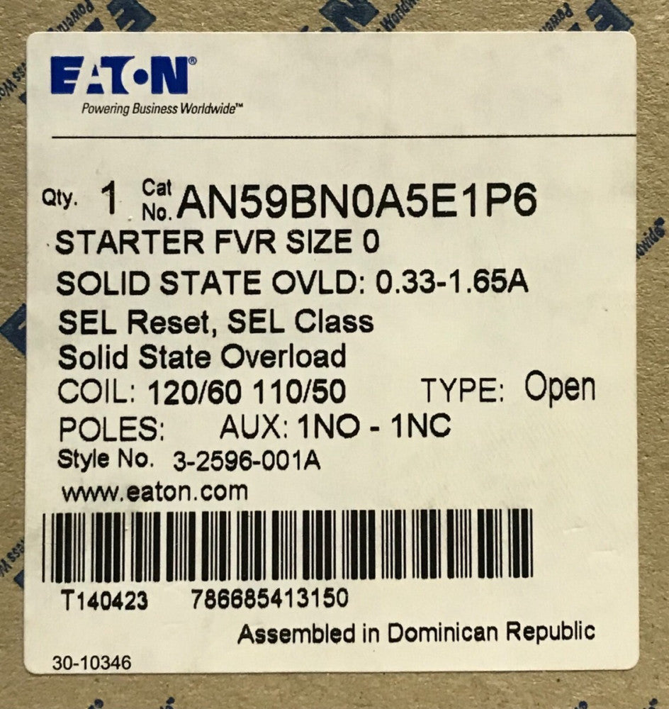 EATON CUTLER HAMMER AN59BN0A5E1P6 120 VAC Size 0 AN59BN0 Reversing Starter .33