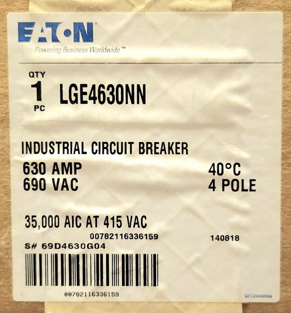 EATON CUTLER HAMMER LGE4630NN 4Pole 630AMP Type L630E Circuit Breaker Frame ONLY