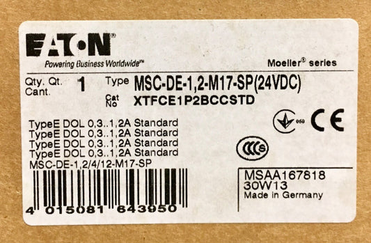 EATON KLOCKNER MSC DE 1,2 M17 SP 24 VDC Manual Starter XTFCE1P2BCCSTD