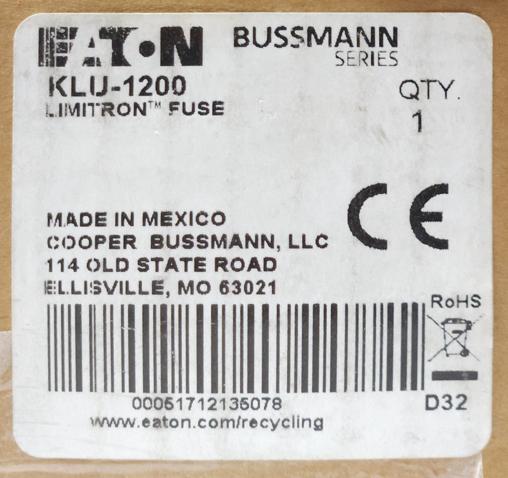 EATON COOPER BUSSMANN OEM KLU 1200 LIMITRON Current Limiting Fuse 1200 AMP 600