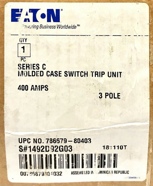 EATON CUTLER HAMMER 400AMP TypeKD DK HKD Molded Case Switch TRIP Unit 1492D92G03