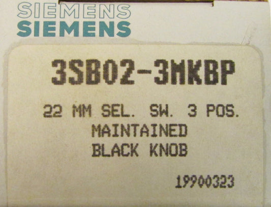 SIEMENS Black Knob 3 Position Maintained Selector Switch 22MM 3SB02 3MKBP