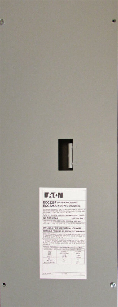 EATON CUTLER HAMMER ECC225F ECC225S TYPE CSH CSR BW BWH Nema 1 Breaker Enclosure