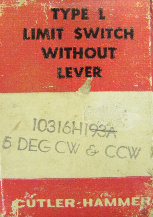 CUTLER HAMMER Type L 5 Deg CW & CCW Limit Switch 10316H193A