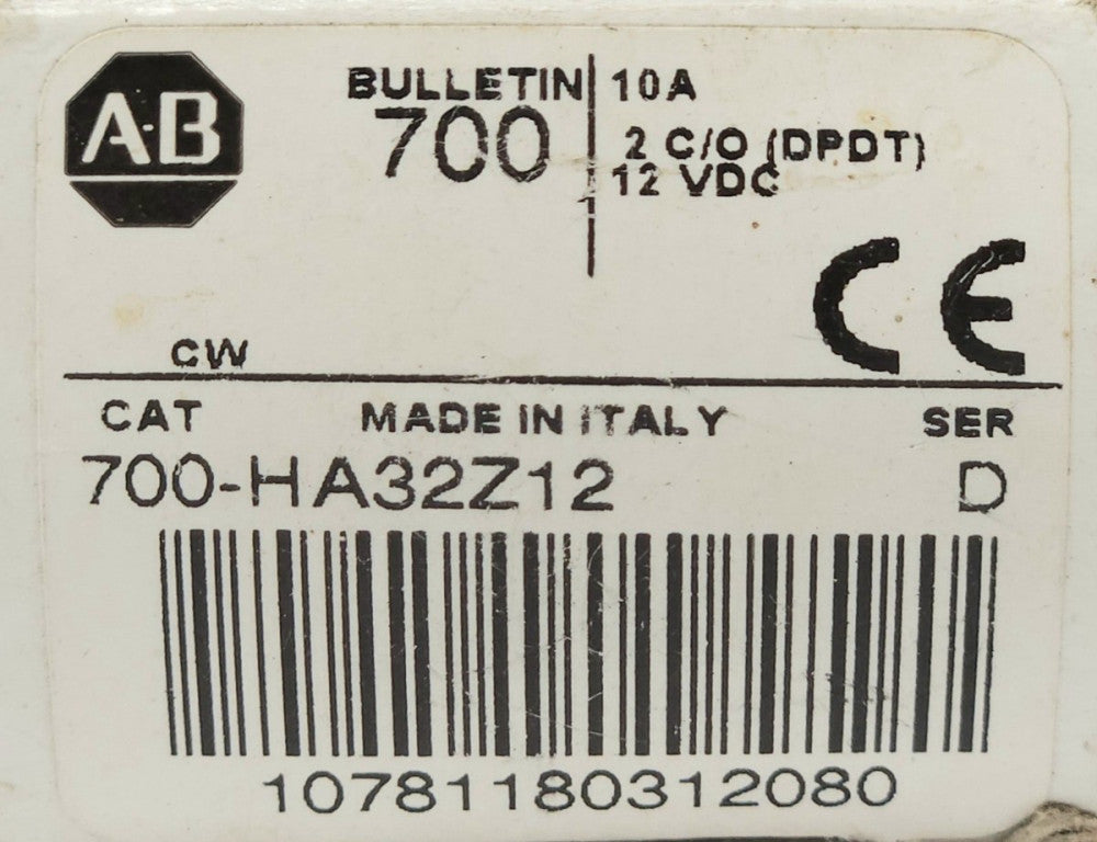 ALLEN BRADLEY 700 HA32Z12 8 PIN Control Relay 12 VDC 10 AMP DPDT
