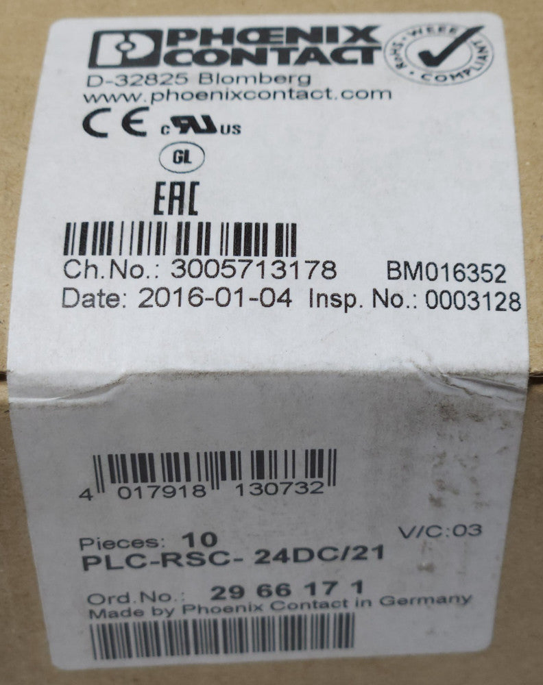 SEALED BOX OF 10 PHOENIX CONTACT PLC RSC 24DC/21 Type PLC Relay and Relay