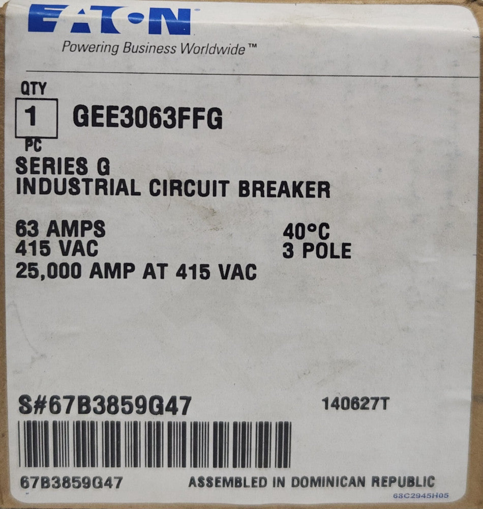 EATON CUTLER HAMMER GEE3063FFG 3 Pole 63 AMP 415 VAC Circuit Breaker