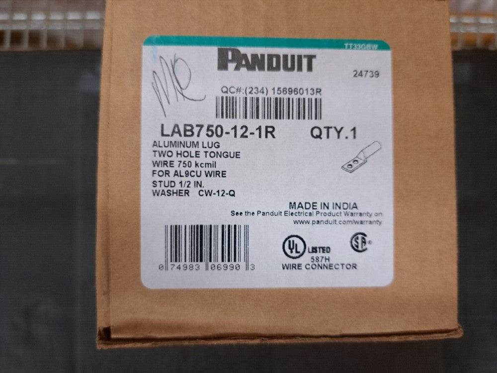 New, Panduit, LAB750-12-1R, Aluminum Compression Lug, 2 Hole, 750 Kcmil