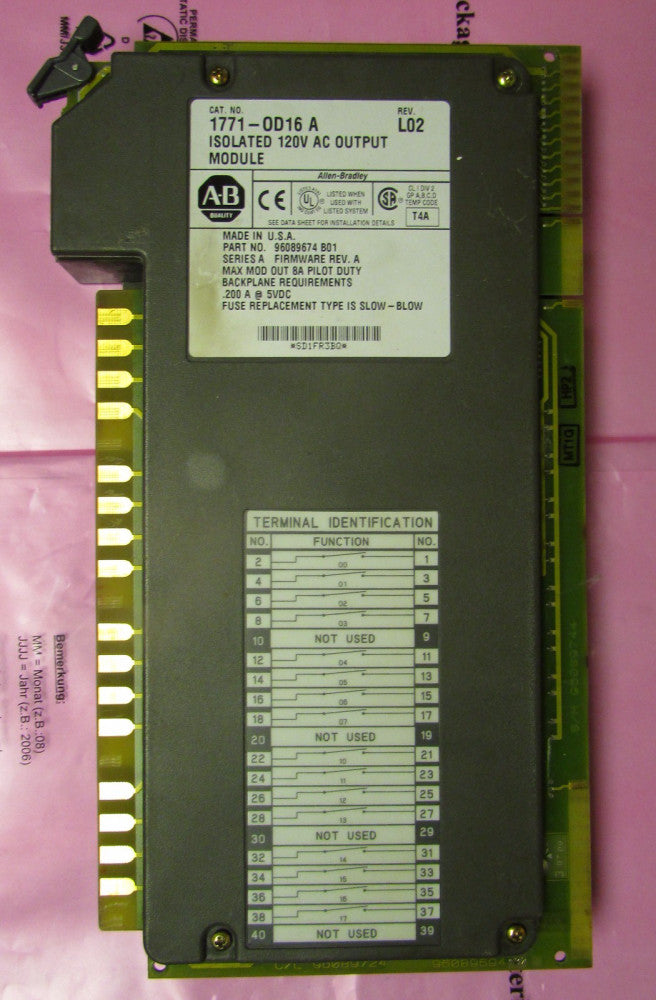 ALLEN BRADLEY 1771 0D16 Series A Rev L02 120V AC Output Module 1771 OD16