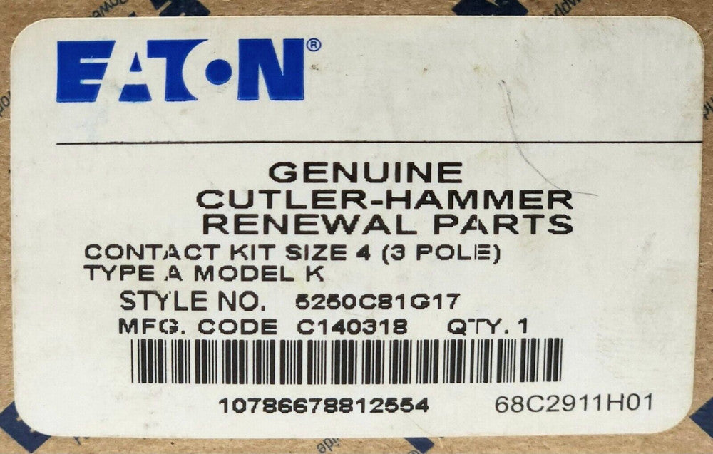 EATON CUTLER HAMMER 5250C81G17 Size 4 3 Pole Model K Contact Kit