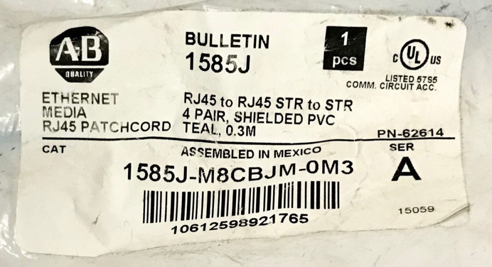 ALLEN BRADLEY 1585J M8CBJM 0M3 Ethernet Media RJ45 Patchcord 62614